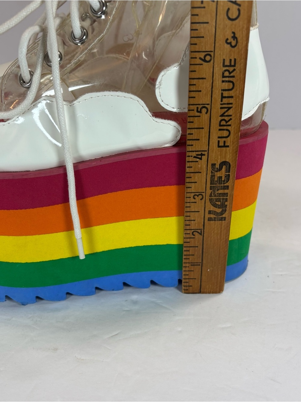 Dolls Kill Current Mood Happy Daze Rainbow Platform Clear Pride Boots Size 5 - Picture 10 of 10